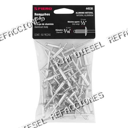 REMACHES CUERPO DE ALUMINIO 3/16” X 1/2” AGARRE 50PZ FIERO 