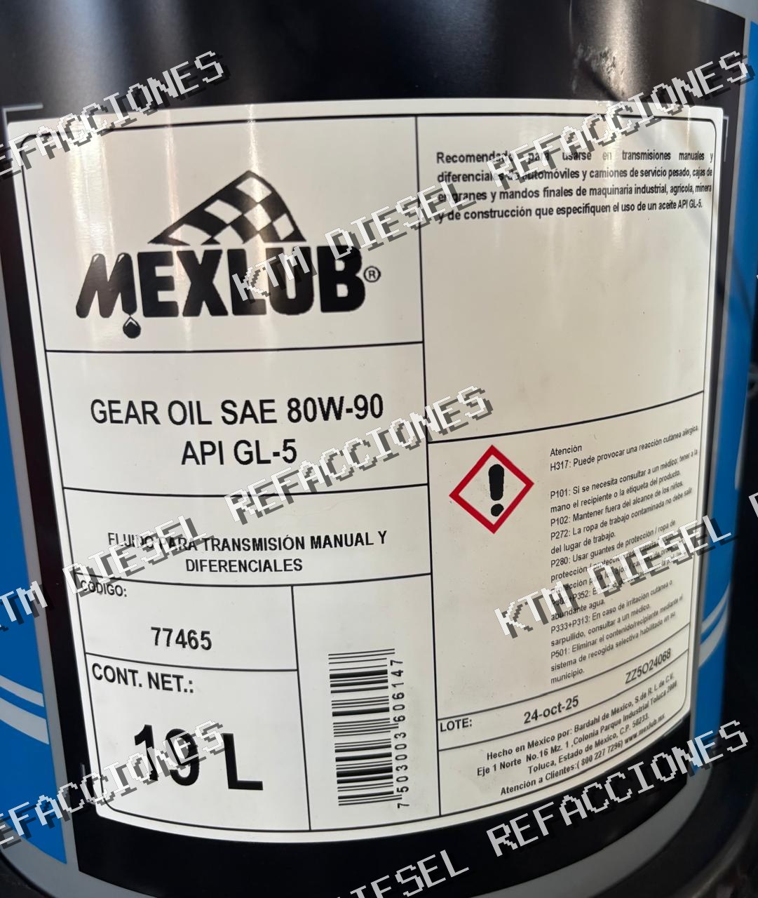 ACEITE DE TRANSMISION MANUAL Y DIFERENCIALES MEXLUB 80W90 19LT