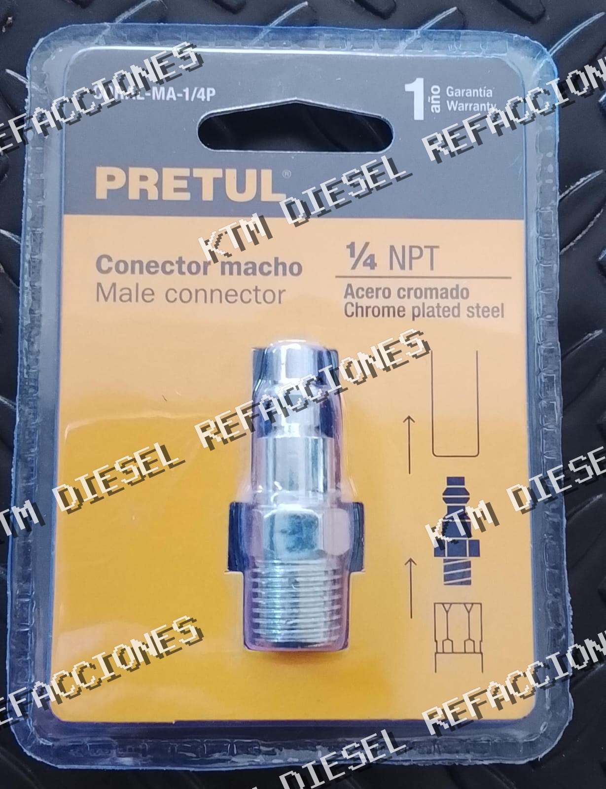 CONECTOR MACHO ACERO CROMADO PRETUL