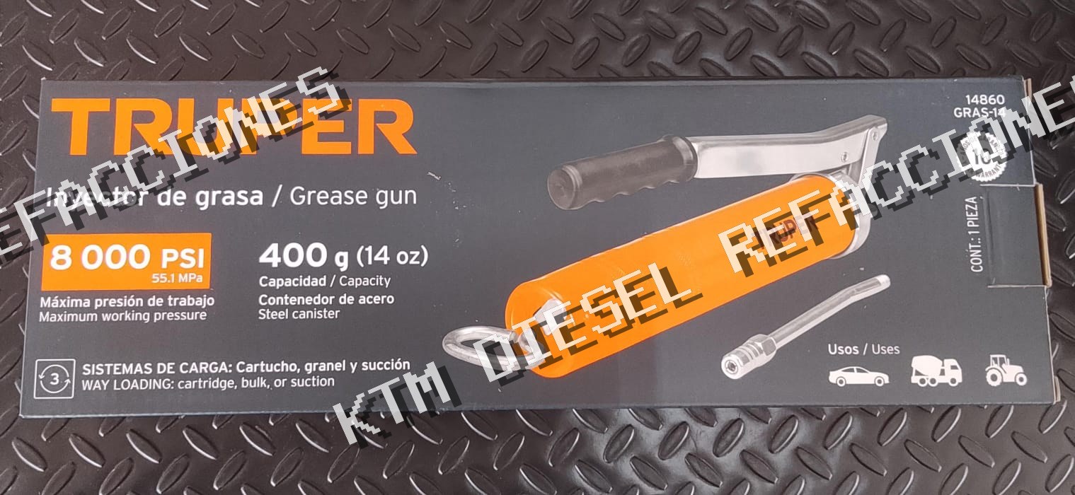 INYECTOR DE GRASA 14OZ, 8000 PSI CON GRIP ANTIDERRAPANTE TRUPER