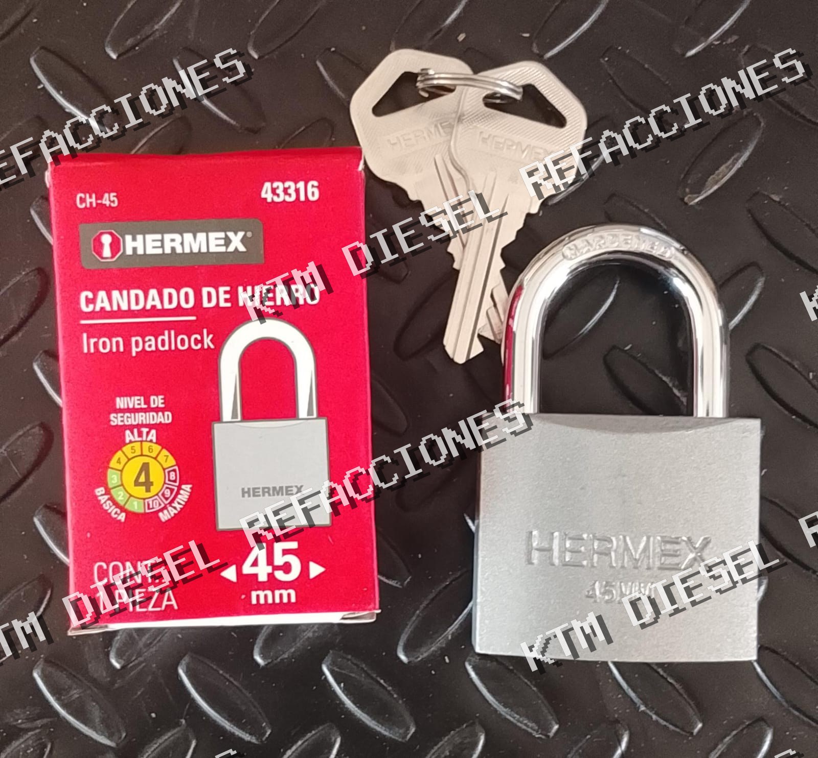 CANDADO DE HIERRO 45MM GANCHO CORTO 1PZ HERMEX
