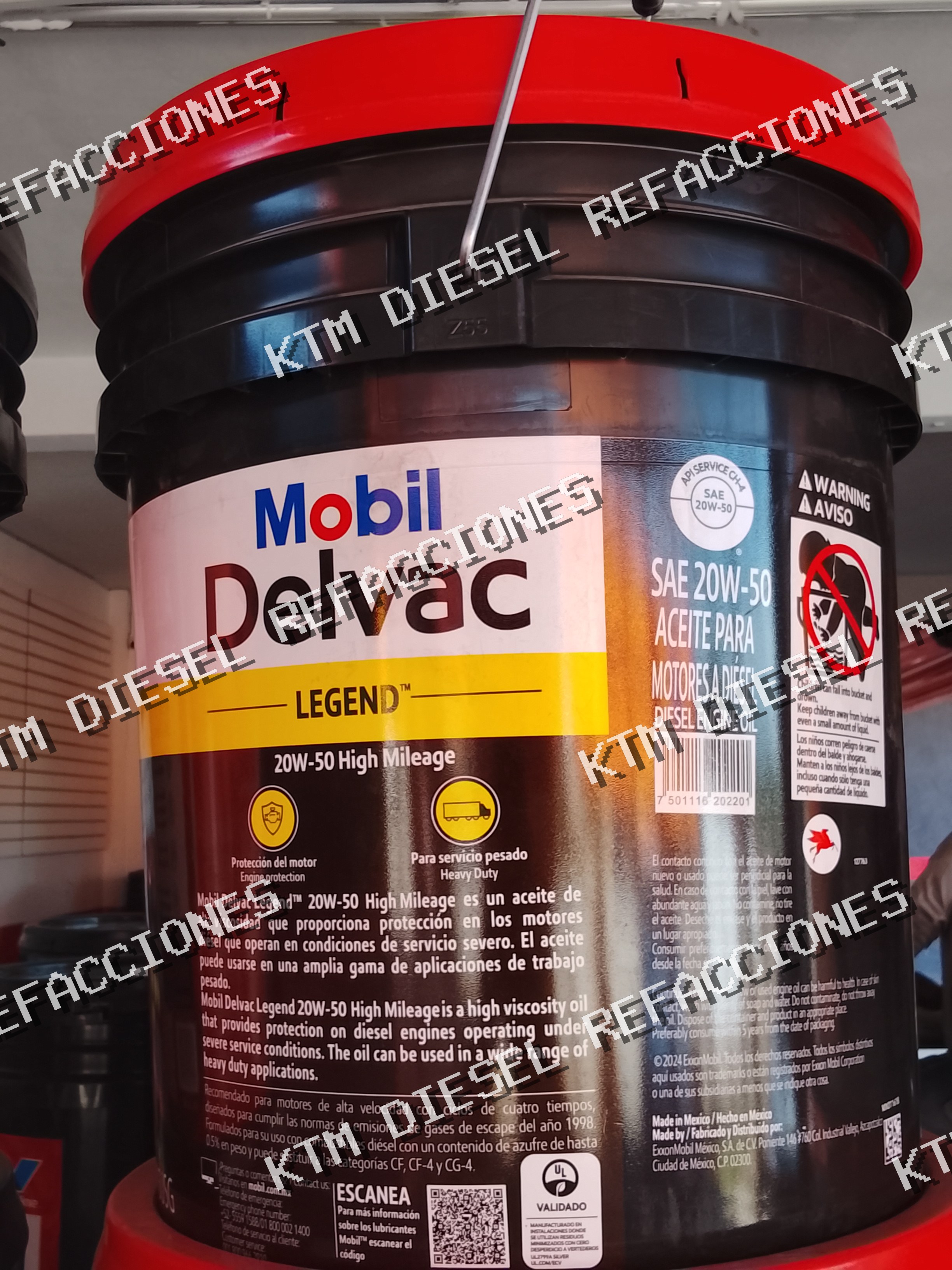 ACEITE DE MOTOR DIESEL MOBIL 20W50 19LT TAPA ROJA