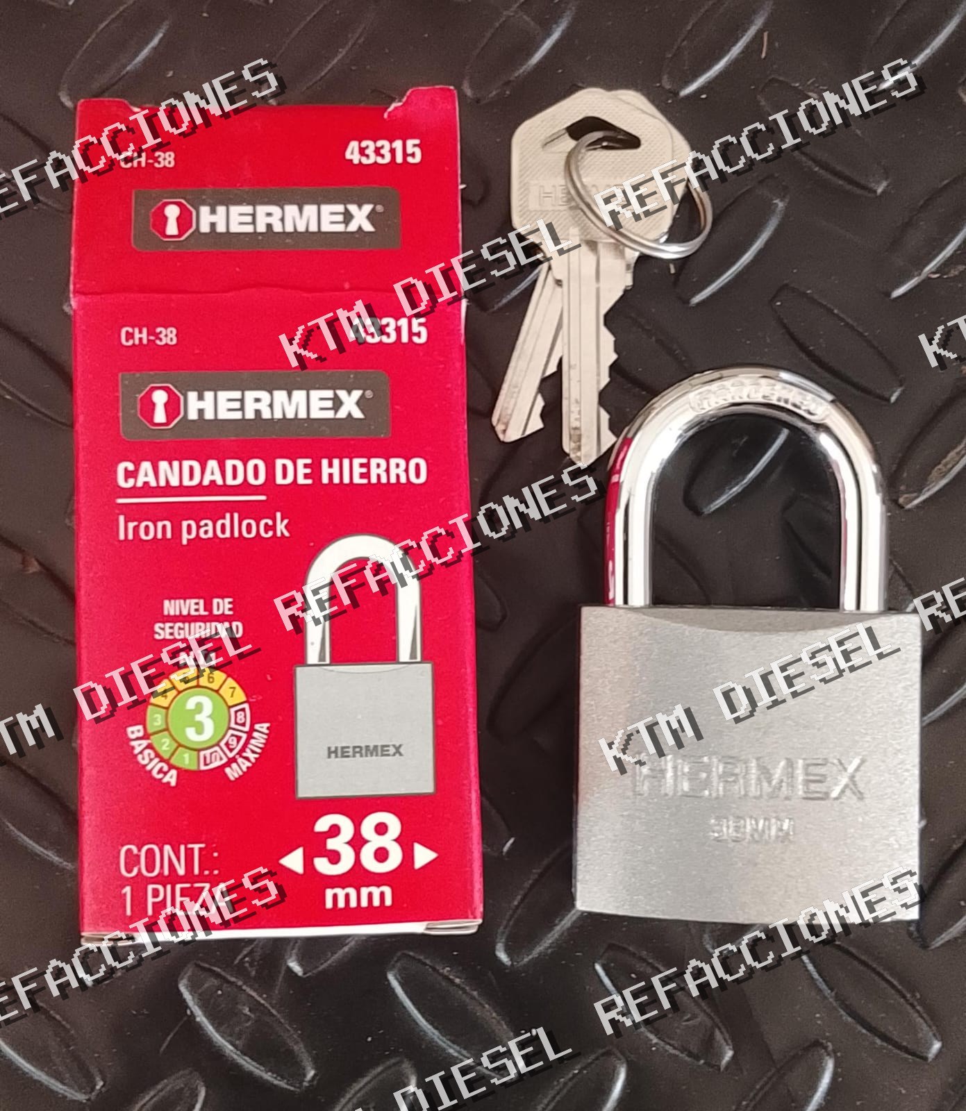 CANDADO DE HIERRO 38MM  GANCHO CORTO 1PZ HERMEX